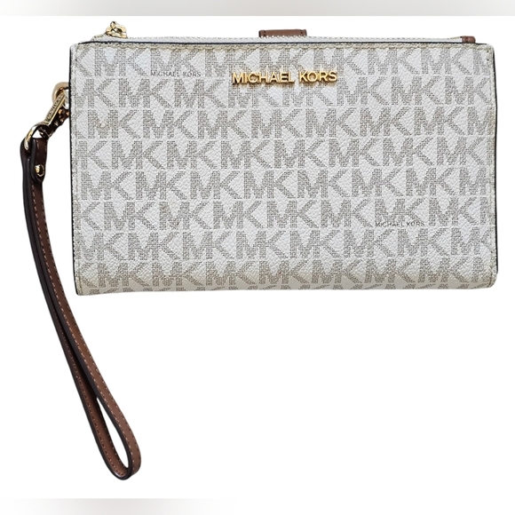 Michael Kors Handbags - Michael Kors Brown Double Zip Clutch Wristlet with Gold-Tone Hardware, Like New